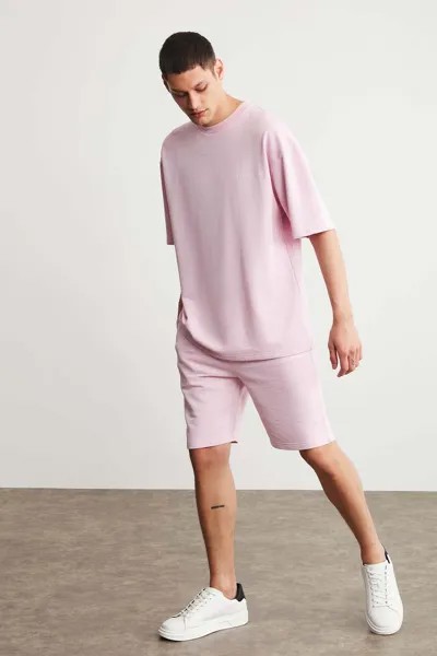 Мужской комплект из 2 футболок и шорт Comfort Fit с вышивкой, Колумбия GRIMELANGE, розовый