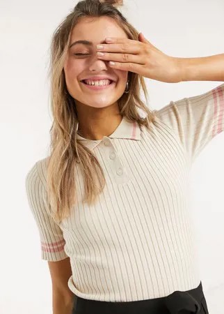 Розовая трикотажная футболка-поло в полоску Monki Valle-Розовый