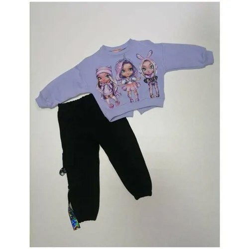 Комплект одежды , толстовка и брюки, повседневный стиль, размер 98 рост, черный, фиолетовый