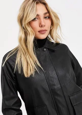 Черная куртка из искусственной кожи в стиле милитари I Saw It First-Черный цвет