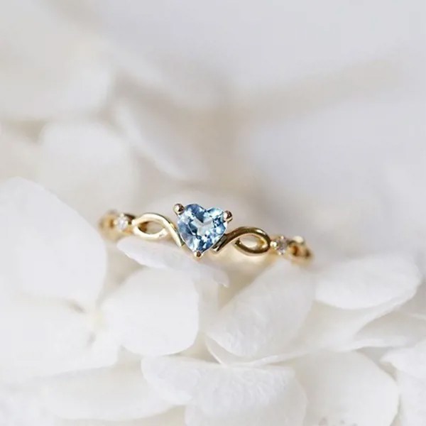 Золото / серебро Цвет Прекрасное кольцо Синий палец Женщины Мода Простой Элегантный горный хрусталь Сердце Изысканное