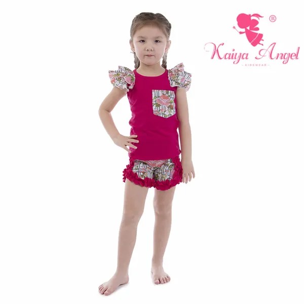 Kaiya Angel, розовый, красный, хлопок, Розовый пион, одежда с карманом, 2018, детский спортивный костюм для девочек, весна, лето, осень, комплект одежд...