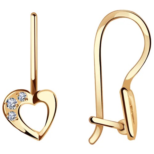 Серьги АЛЕКСАНДРА, золото, 585 проба, фианит, длина 1.5 см