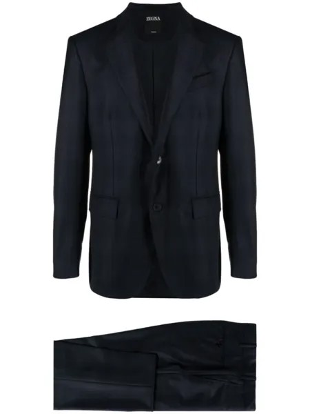Zegna шерстяной клетчатый костюм с однобортным пиджаком, синий