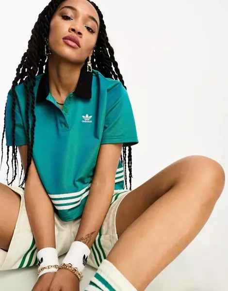 Темно-зеленая рубашка-поло с 3 полосками adidas Originals adicolor 70-х