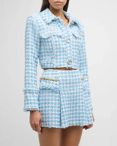 Твидовый жакет Maleah с узором «гусиные лапки» Ramy Brook, цвет Crystal Blue Houndstooth Tweed