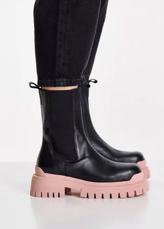 Кожаные массивные ботинки челси черного и персикового цвета Topshop Ace-Разноцветный