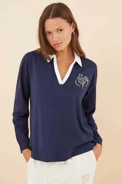 Хлопковый топ с длинными рукавами Mix & Match HARRY POTTER COLLEGE women'secret, темно-синий