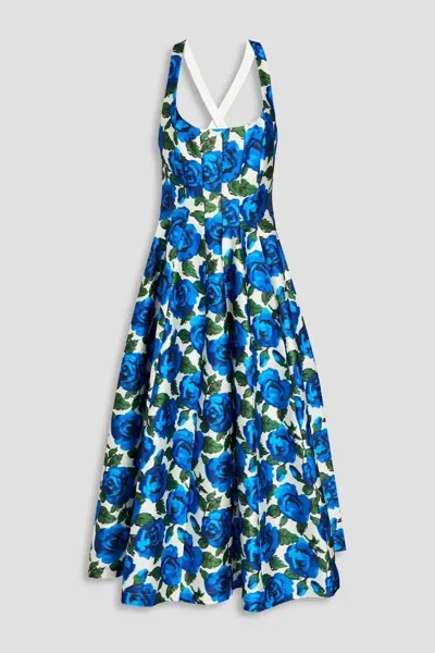 Платье миди из атласного твила с цветочным принтом Philosophy Di Lorenzo Serafini, синий