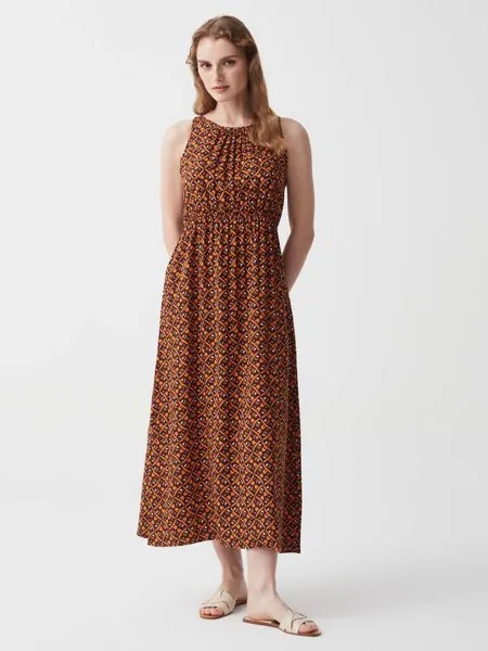 Длинное платье из вискозы с воротником-хомутом Ovs, цвет orange/brown