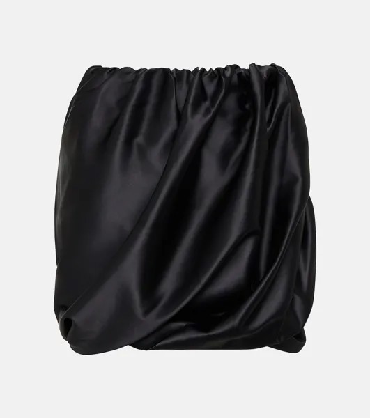 Атласная мини-юбка со сборками Ganni, черный