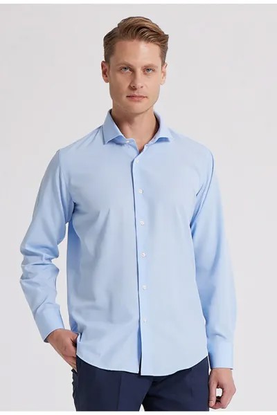 Голубая рубашка узкого кроя с итальянским воротником D'S Damat, синий