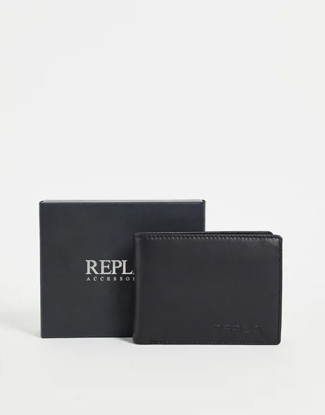 Кожаный бумажник двойного сложения с логотипом Replay-Черный цвет