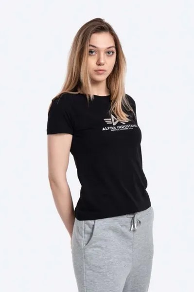 Хлопковая футболка New Basic T с принтом фольги Alpha Industries, черный