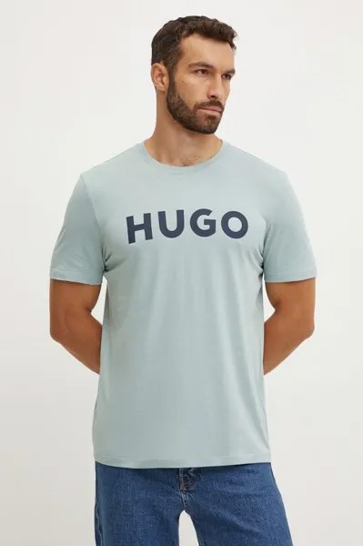 Хлопковая футболка Hugo, зеленый