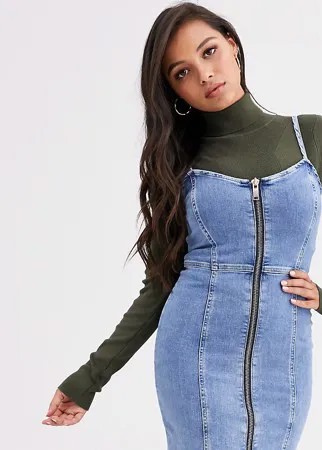 Джинсовое выбеленное платье-мини River Island Petite-Синий