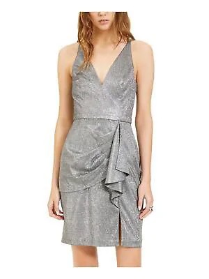 BLONDIE Женское серебряное короткое вечернее платье-футляр без рукавов с v-образным вырезом для юниоров 1