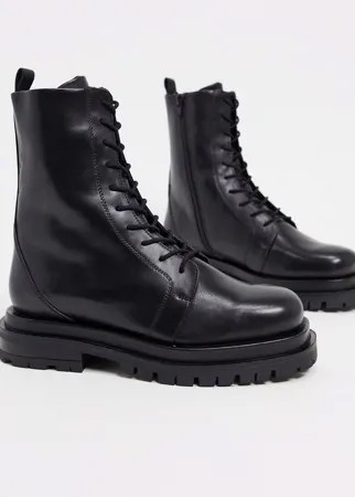 Кожаные премиум-ботинки на шнуровке и массивной подошве ASOS DESIGN-Черный цвет