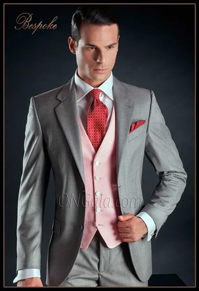 Последний дизайн пальто брюки итальянский светло-серый розовый мужской костюм пиджак жениха приталенный 3 шт смокинг на заказ блейзер для в...
