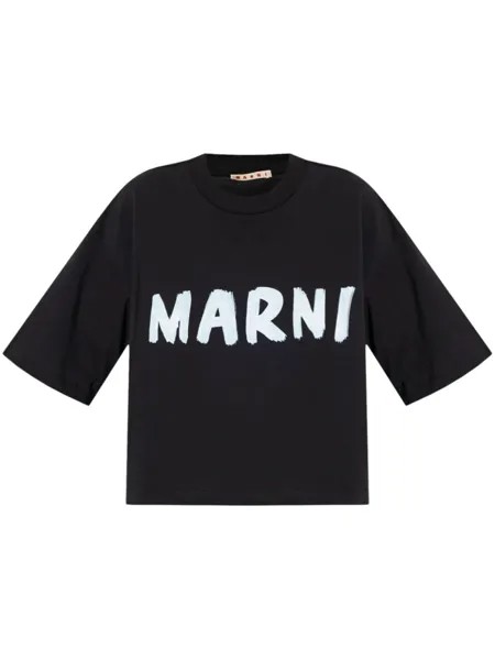 Marni хлопковая футболка с логотипом, черный
