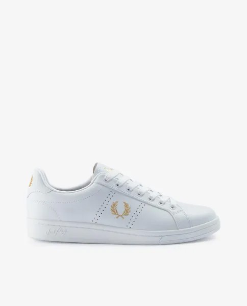 Кожаные кроссовки унисекс с белыми шнурками и логотипом сбоку Fred Perry, белый