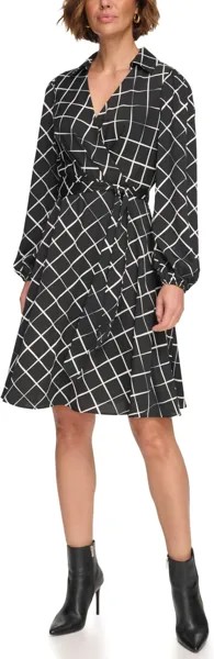 Платье с объемными рукавами и воротником DKNY, цвет Black/Cream