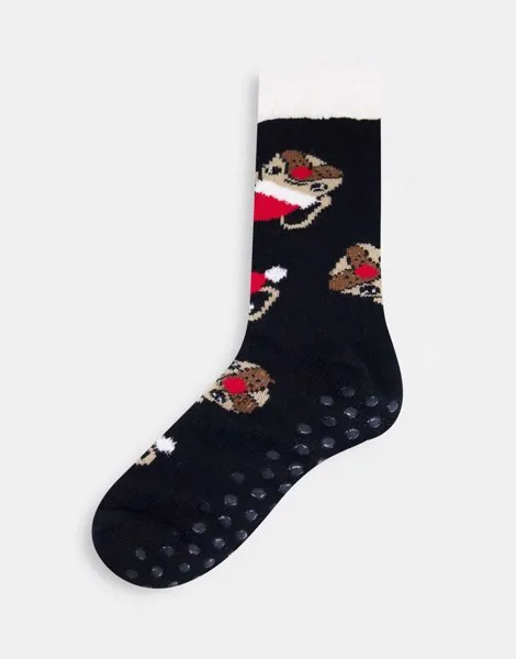 Носки-слиперы с новогодним принтом ASOS DESIGN-Черный цвет