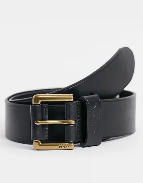 Черный кожаный ремень с логотипом Polo Ralph Lauren-Черный цвет