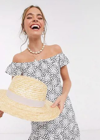 Сарафан мини с открытыми плечами и цветочным принтом ASOS DESIGN Petite-Белый