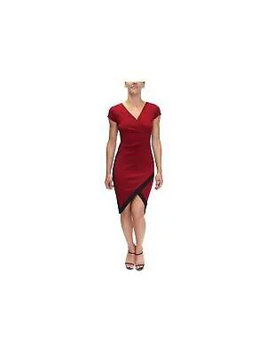 CRAVE FAME Женское бордовое платье с короткими рукавами и V-образным вырезом из искусственного запаха Юниоры XS