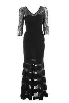 Js Collections Новое черное кружевное комбо-платье макси с V-образным вырезом 2 329 $