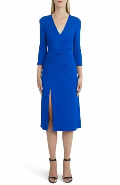 VERSACE Эластичное платье синего цвета с драпировкой и логотипом на пуговицах и рукавами 3/4, размер 2 XS 38