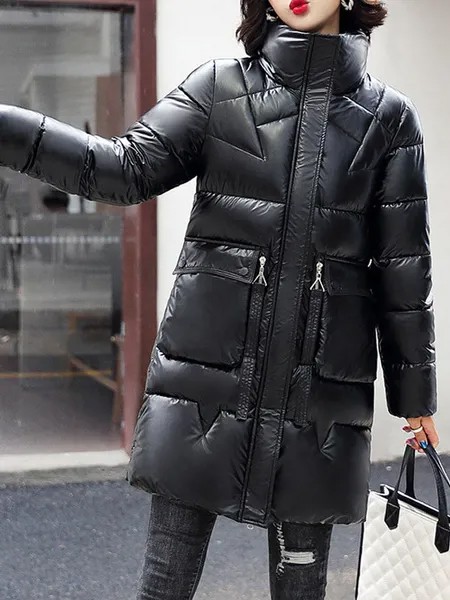 Milanoo Women Puffer Coats Black Warmth Preservation Hooded Zipper Long Sleeves Drawstring Outerwear