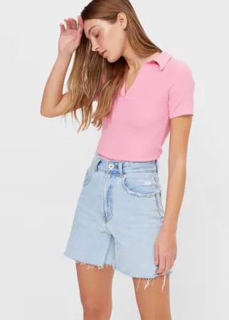 Stradivarius Поло В Полоску Ярко-Розовый Xl