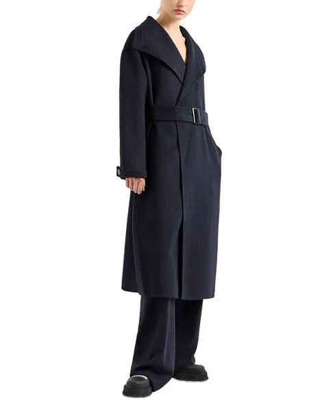 Пальто с отложным воротником и поясом Emporio Armani, цвет Black