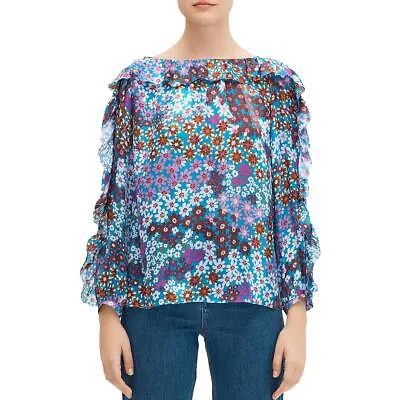 Kate Spade Женская синяя шелковая шифоновая блузка с цветочным принтом XXS BHFO 8523