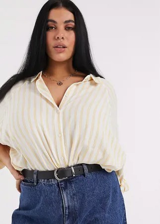 Рубашка бойфренда горчичного цвета в полоску с длинными рукавами ASOS DESIGN Curve-Мульти