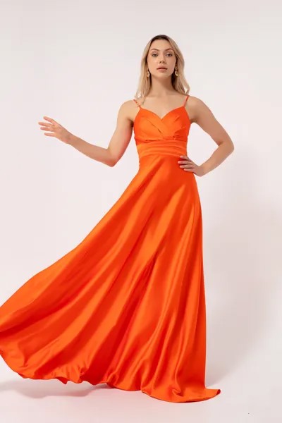 Женское оранжевое атласное длинное вечернее платье с поясом на талии и выпускное платье Lafaba, оранжевый