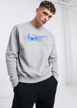 Флисовый свитшот цвета серого вереска с круглым вырезом Nike Court-Серый