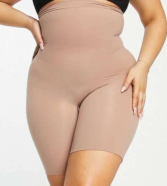 Высокие моделирующие шорты цвета кофе с молоком Spanx Curve Higher Power-Светло-бежевый цвет