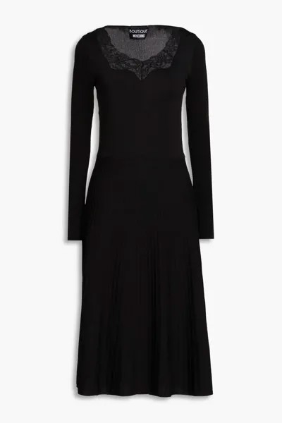 Платье миди эластичной вязки с кружевной отделкой Boutique Moschino, черный