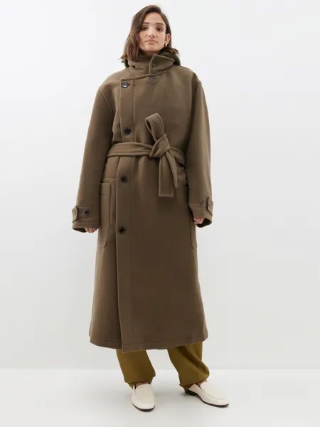 Шерстяное пальто с запахом и поясом Lemaire, коричневый