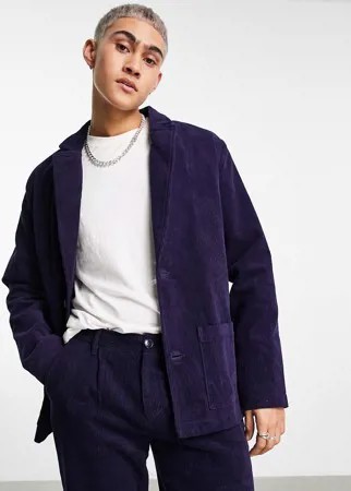 Пиджак свободного кроя из вельвета с накладными карманами Bando-Голубой