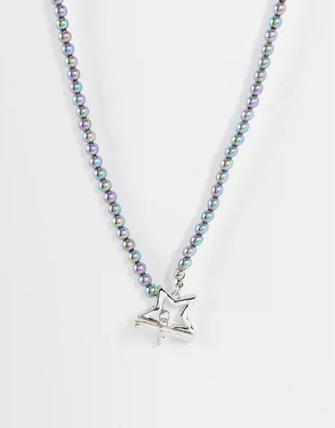 Короткое ожерелье в стиле унисекс из мелкого темного искусственного жемчуга с T-образной застежкой со звездочкой Reclaimed Vintage Inspired-Разноцветный