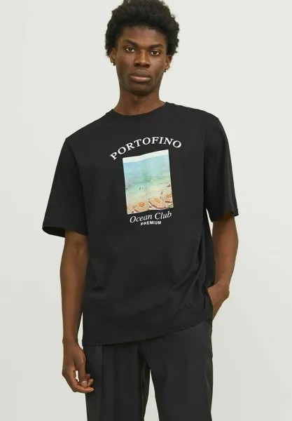 Футболка с принтом RUNDHALS Jack & Jones, цвет black onyx