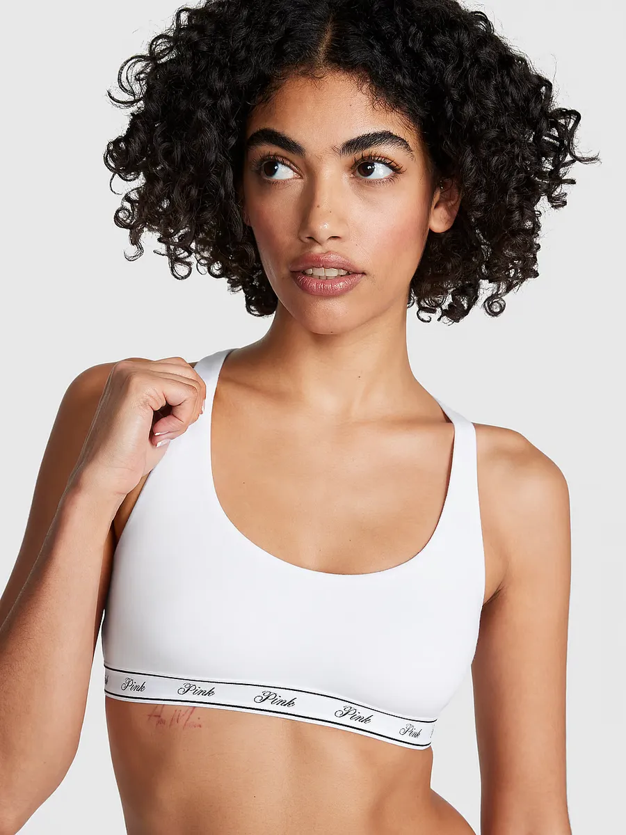 Хлопковый бюстгальтер без косточек с логотипом Pink Bralettes & Bra Tops, белый