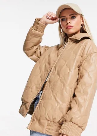 Бежевый стеганый бомбер из искусственной кожи ASOS DESIGN Petite-Светло-бежевый цвет
