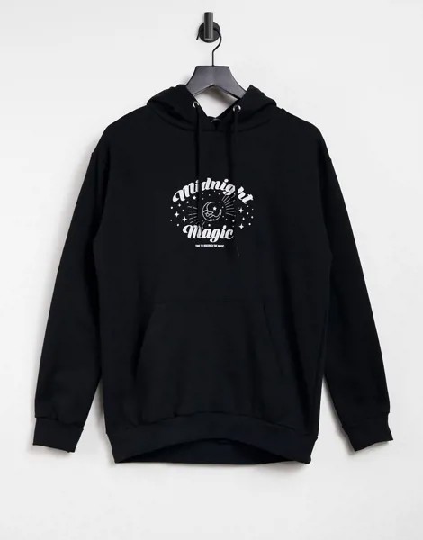 Черный худи в стиле oversized со слоганом 
