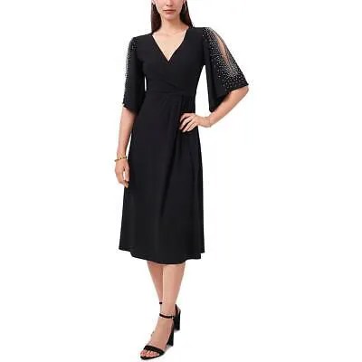Женское черное платье миди MSK с разрезом до середины икры и рукавами из бисера L BHFO 9960