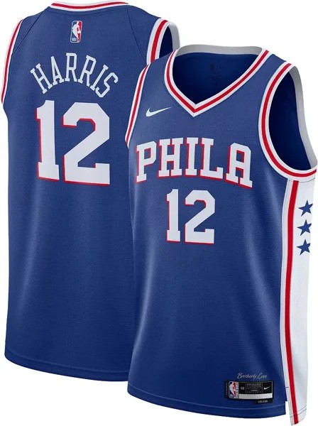 Мужская синяя майка Nike Philadelphia 76ers Tobias Harris #12 Dri-FIT Swingman
